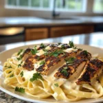 Blackened Chicken Alfredo with creamy sauce