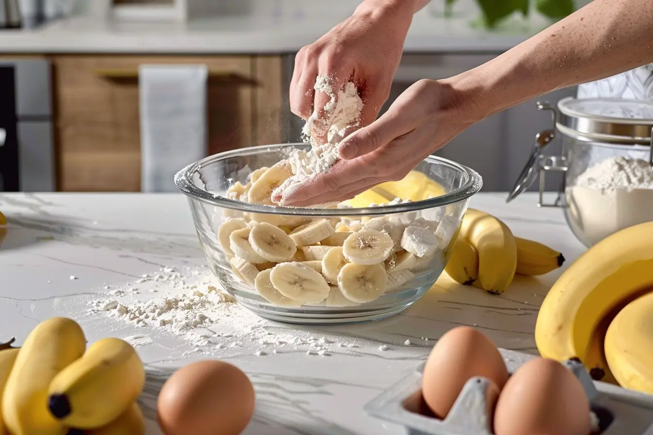 A step-by-step baking process for mini banana muffins.