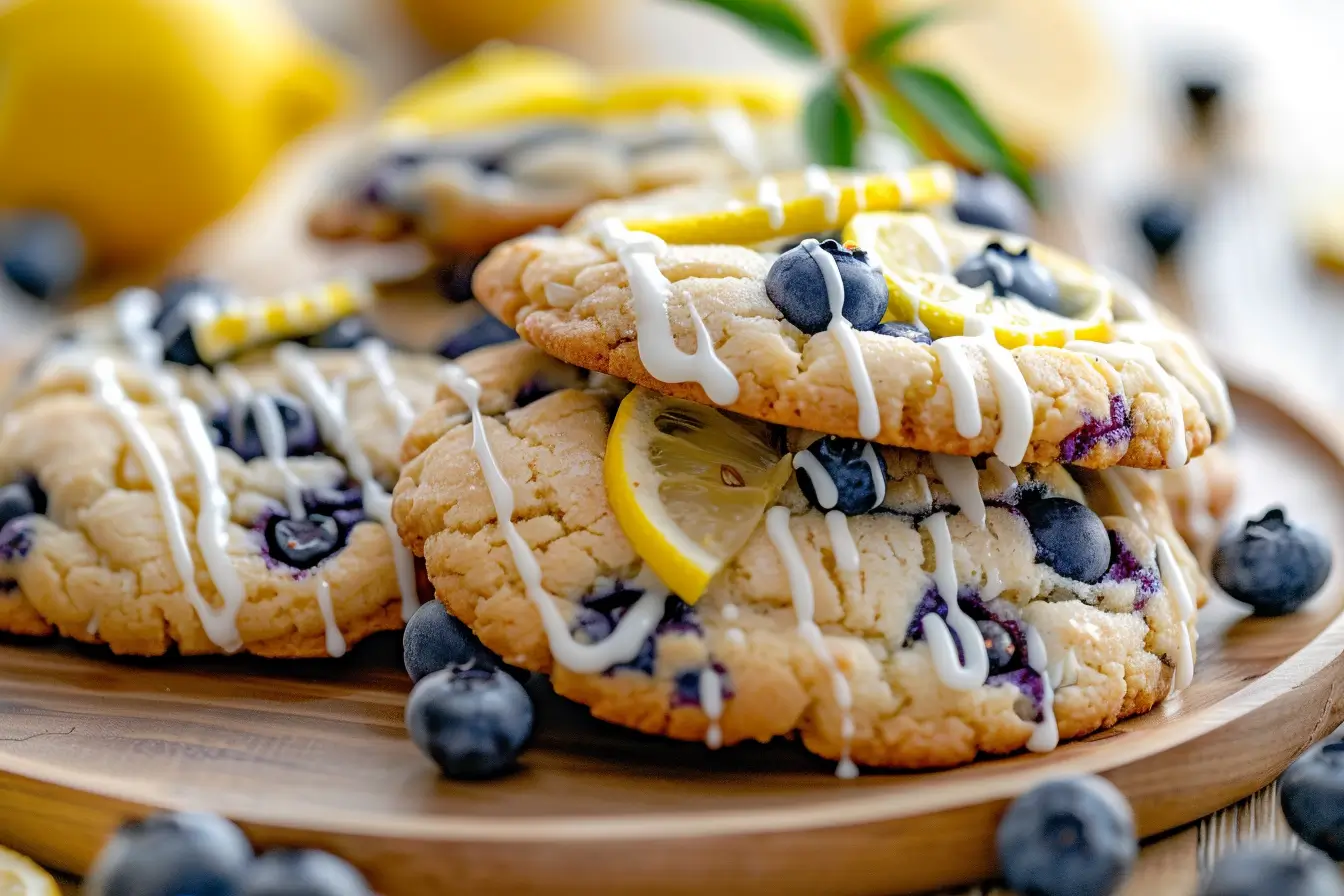 Freshly baked Lemon Blueberry Cookies with glaze