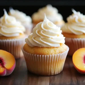 Honey Peach Cream Cheese Cupcakes on rustic table