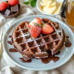 Chocolate cake mix waffles with whipped cream and berries