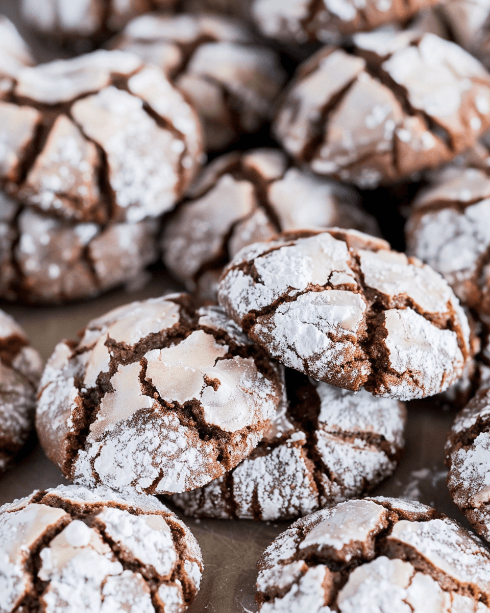 Chocolate crinkle cookies with cake mix on cooling rack