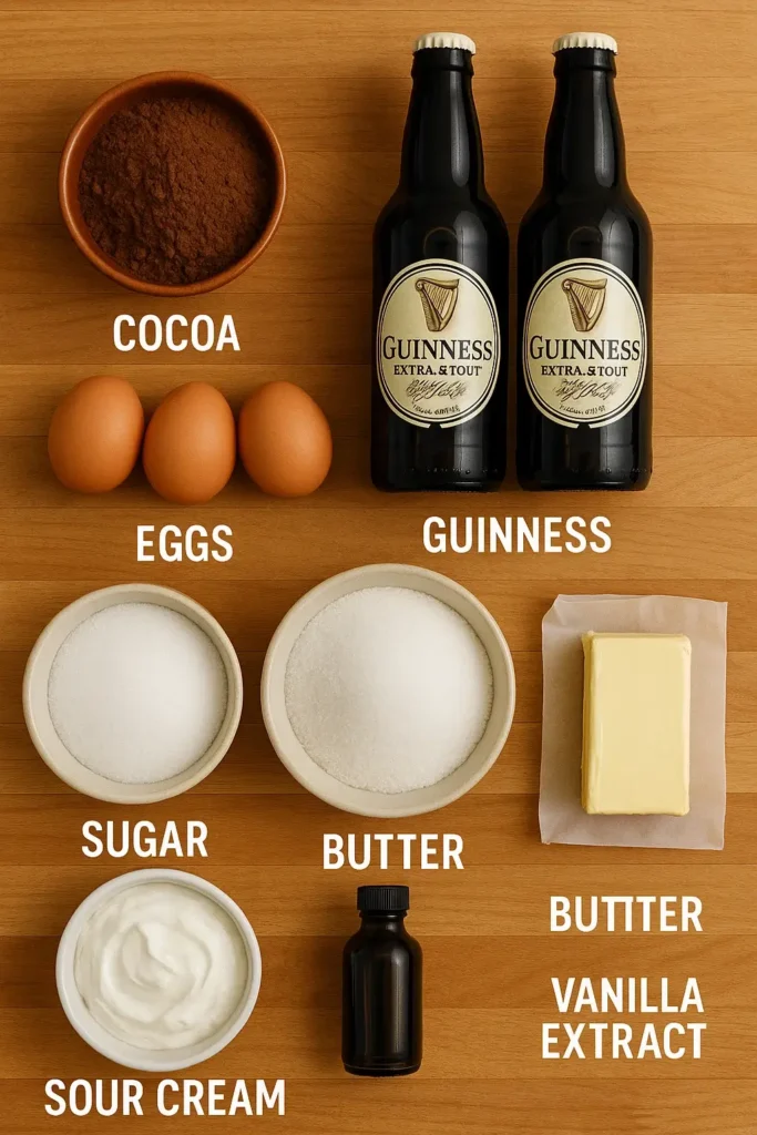 chocolate guinness cake ingredients on countertop