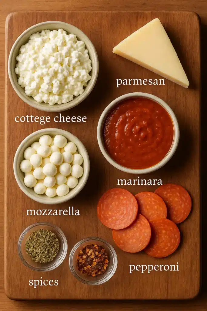 Ingredients for Cottage Cheese Pizza Bowls