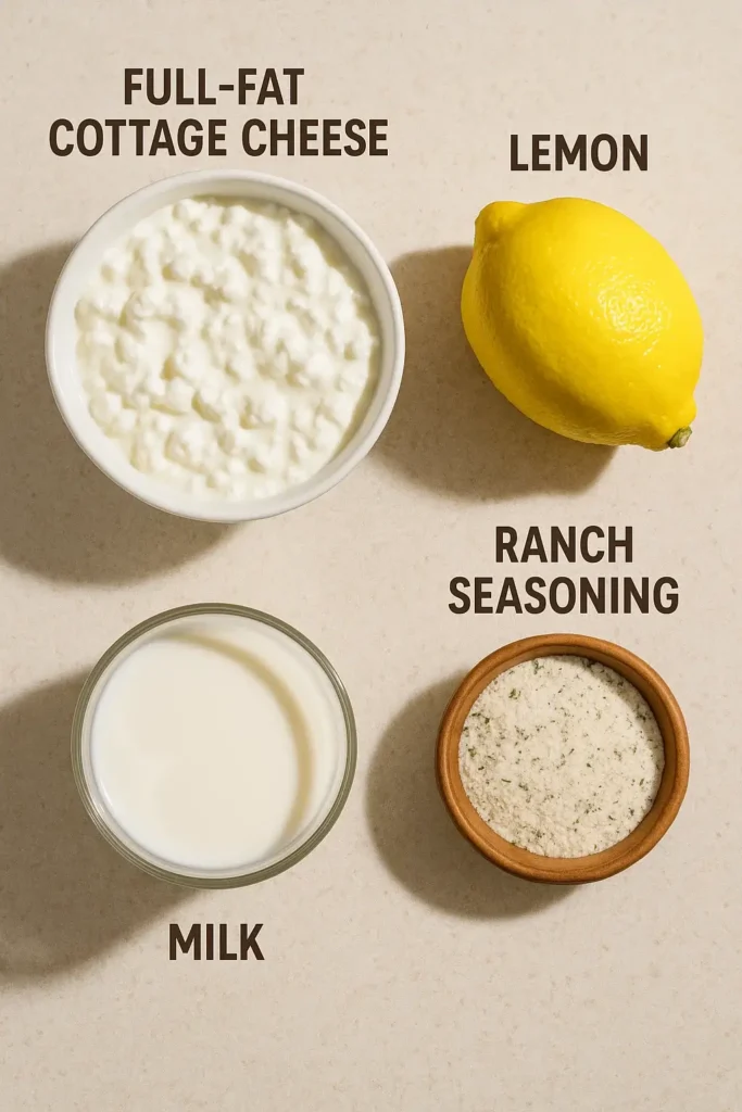 Flat lay shot of ingredients for cottage cheese ranch dip