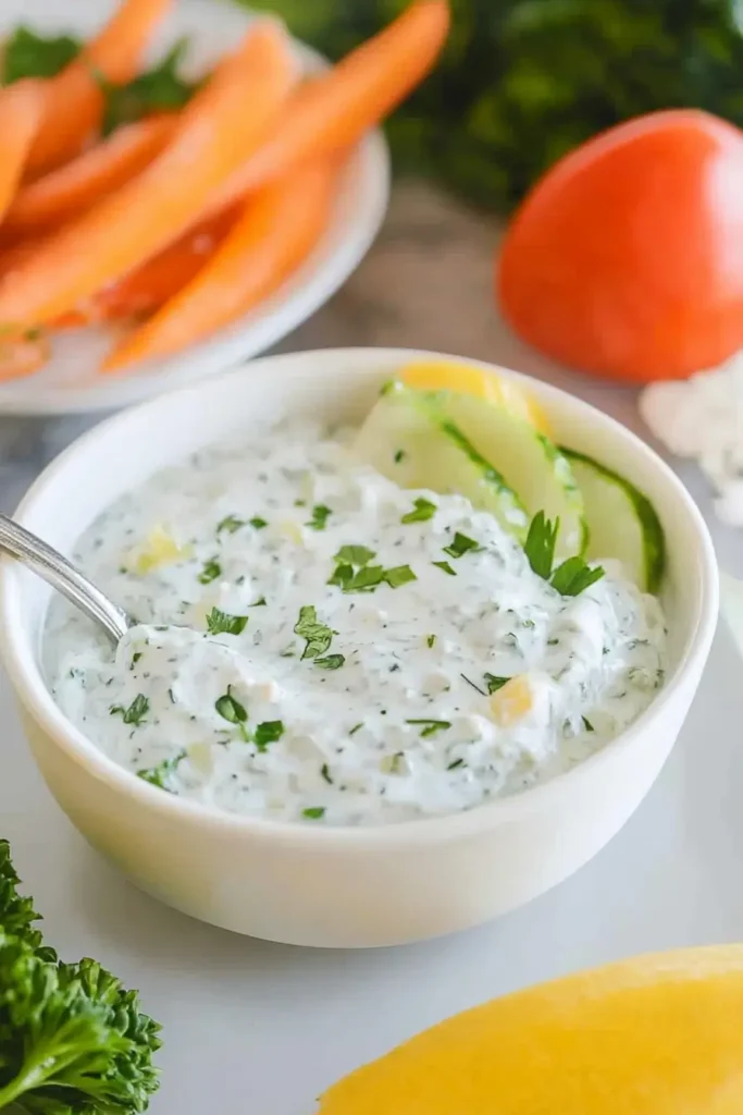 Cottage cheese ranch dip on a brunch board