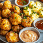 Crispy Yellow Squash Tots served with dips