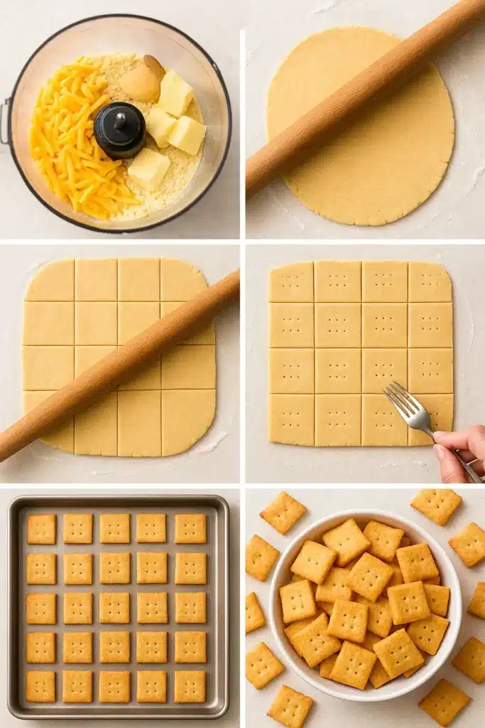 Rolling and cutting Homemade Cheez-Its dough