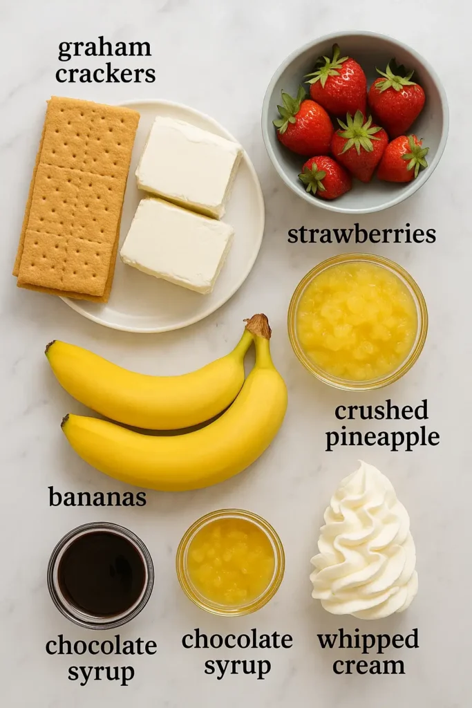 Ingredients for banana split cheesecake recipe