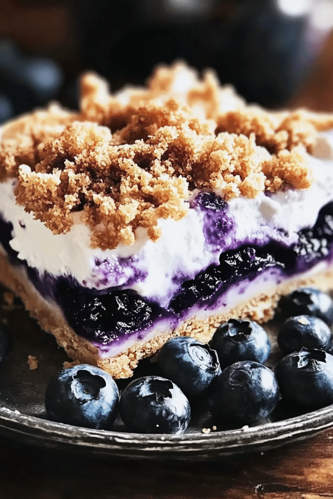no-bake blueberry dessert in dish