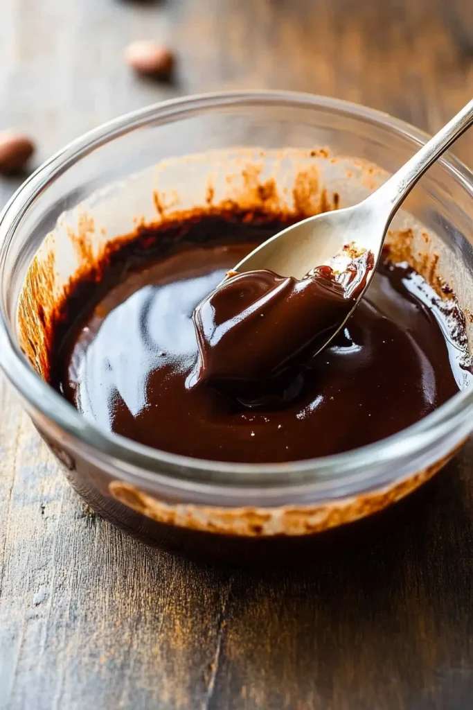 Whisking chocolate and butter for Peanut Butter Chocolate Lava Cakes