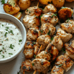 Served Garlic Parmesan Chicken Skewers with sides