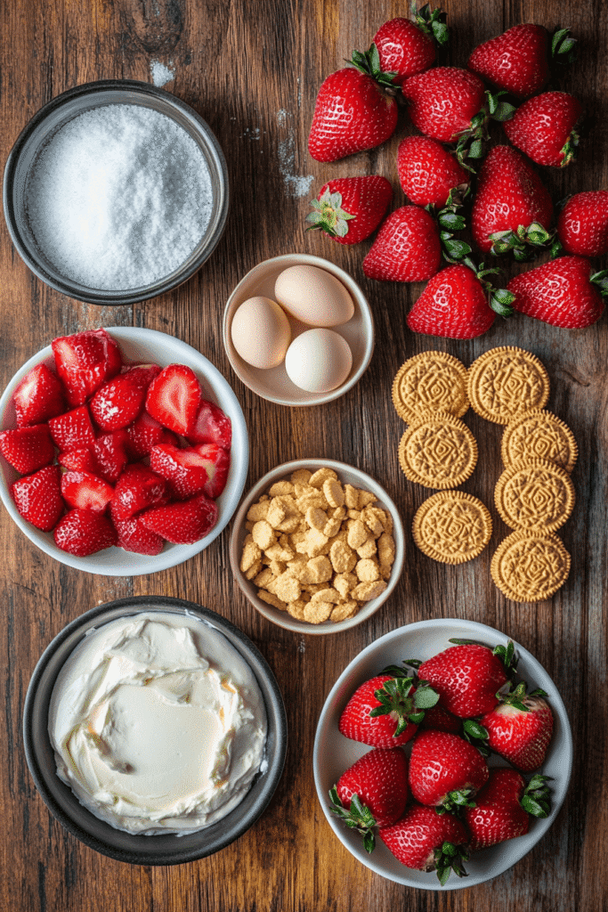 Ingredients for Homemade Strawberry Shortcake Cheesecake Roll