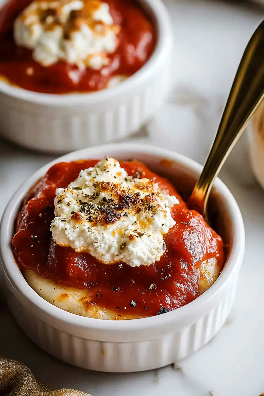 Marinara poured over cottage cheese