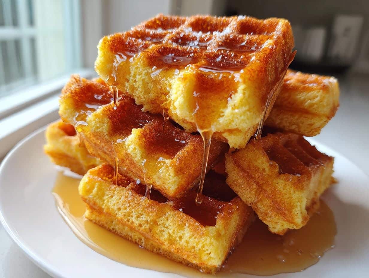 Sweet & Crispy 5-Ingredient Cornbread Waffle Bites with Honey Butter Syrup