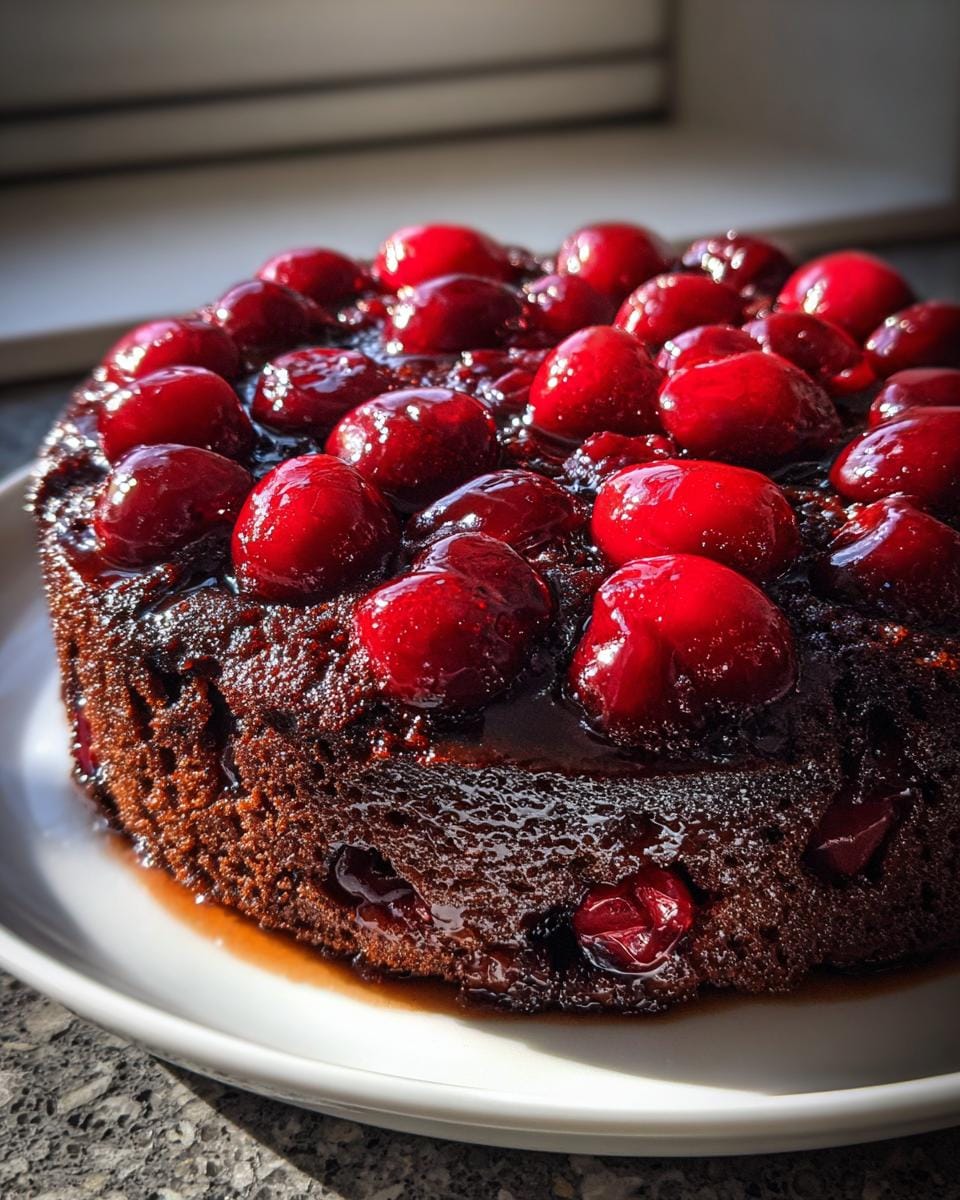 Decadent Chocolate Cherry Upside Down Cake - detail 2