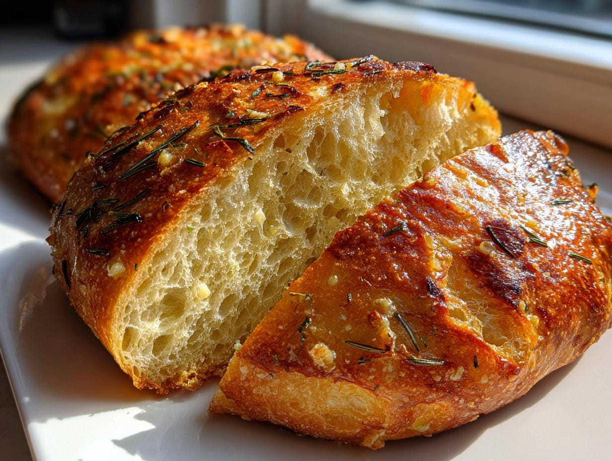20-Minute Golden Crust Garlic Rosemary Bread – Irresistible!