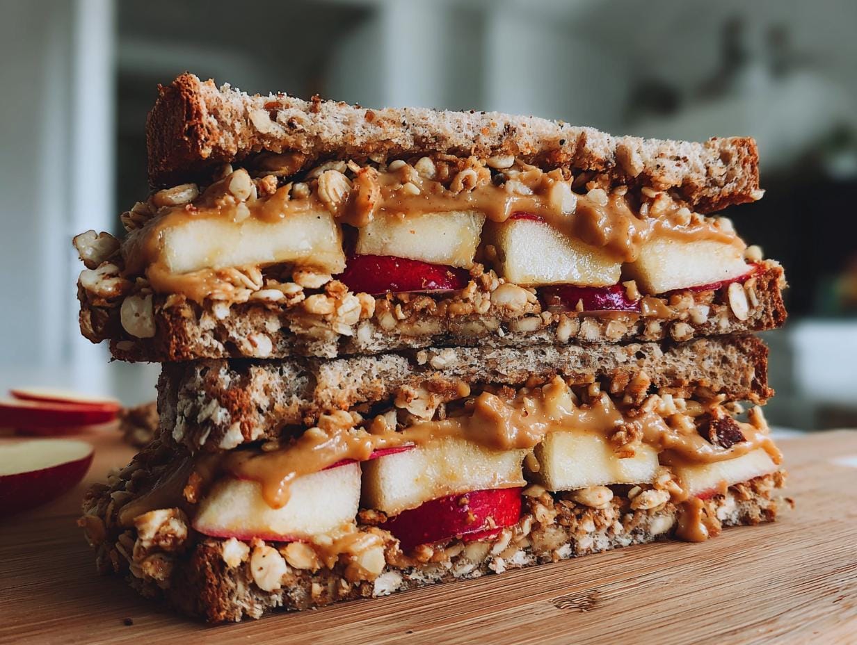 Epic 5-Minute Peanut Butter Apple Sandwiches with Granola