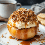 served cheesecake stuffed baked apple