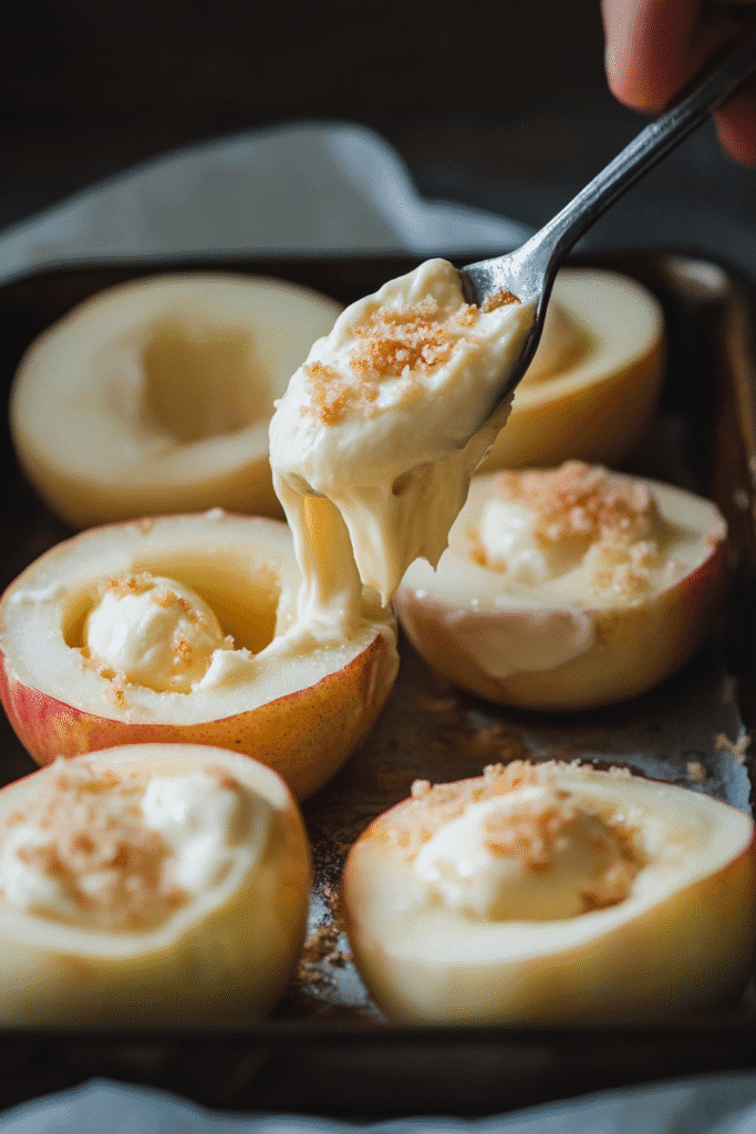 filling apples with cheesecake mix