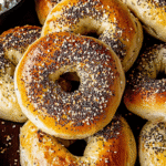 Cottage cheese bagels on wooden board