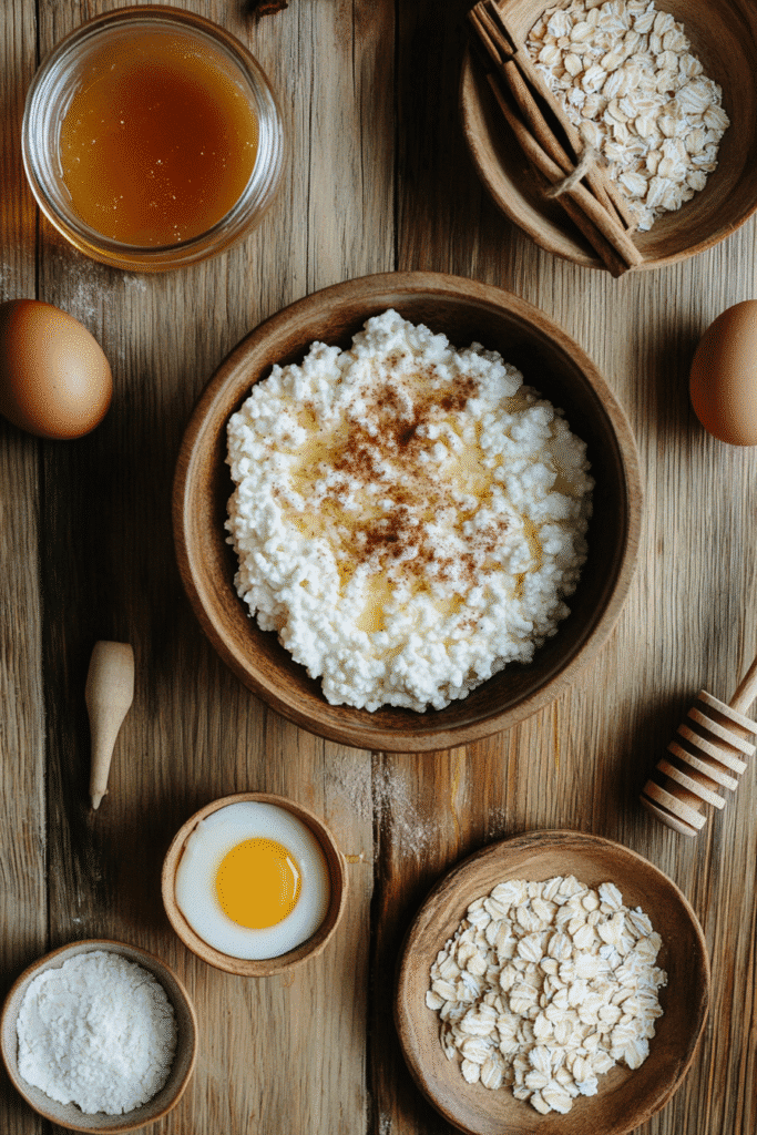 Cinnamon Apple Cottage Cheese Bites ingredients laid out