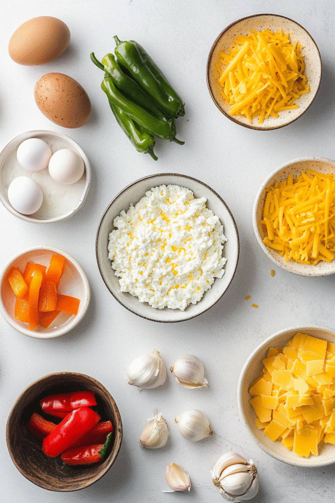 Ingredients for cottage cheese egg bake