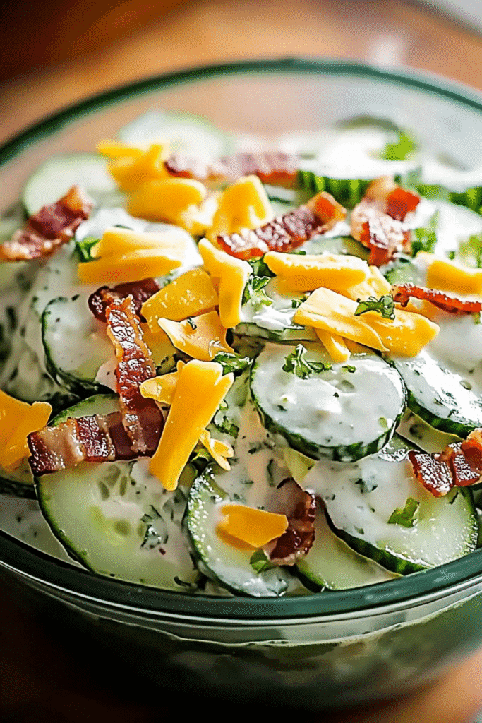 Creamy cucumber salad plated for brunch