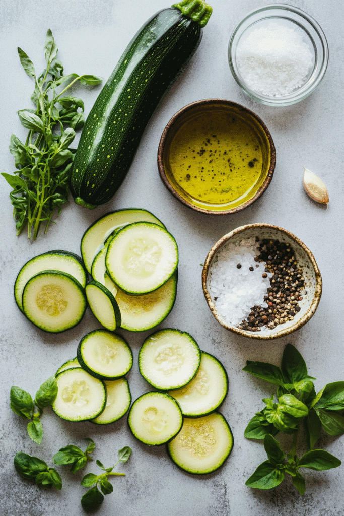 grilled zucchini on grill with herbs and char marks