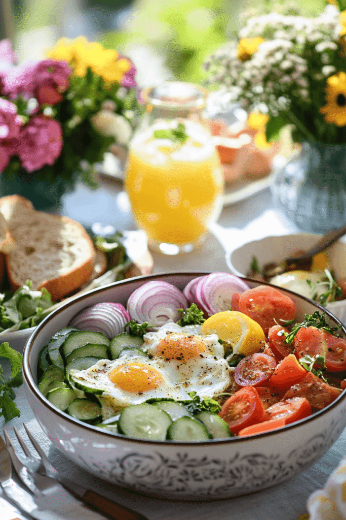 Marinated cucumber salad served for brunch