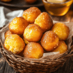 close-up stacked honey butter cornbread poppers
