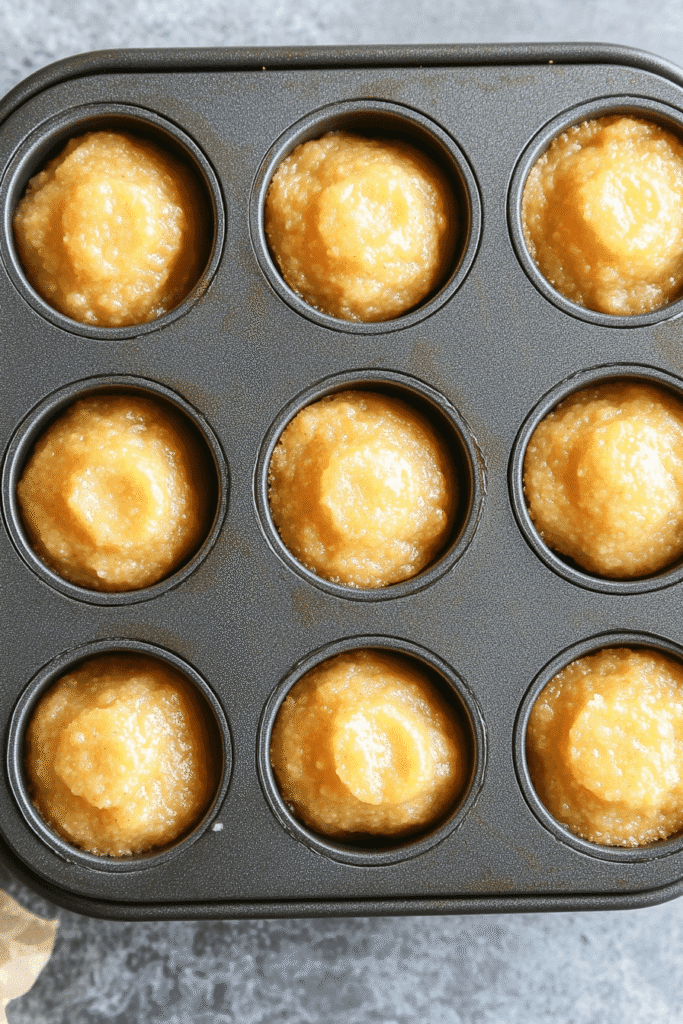 mini muffin tin with honey butter cornbread batter