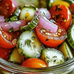 Finished marinated cucumbers, onions, and tomatoes