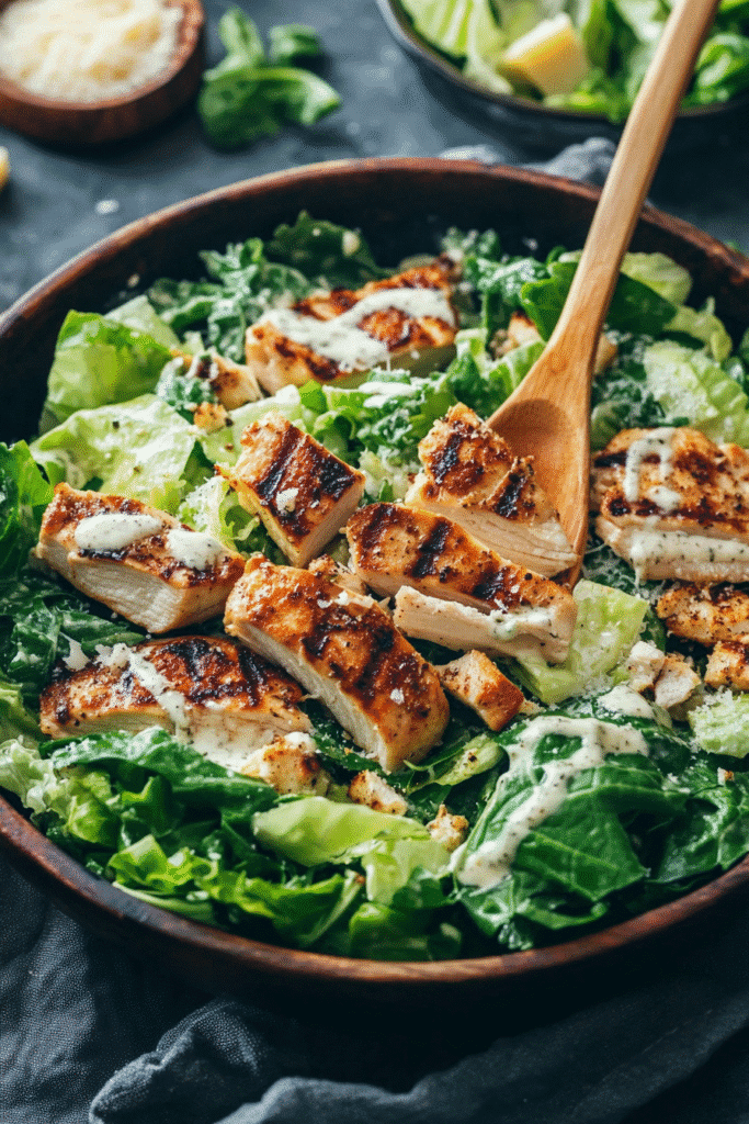 Mixing Caesar wrap filling