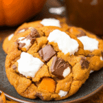 Served Pumpkin S mores Cookies with cider