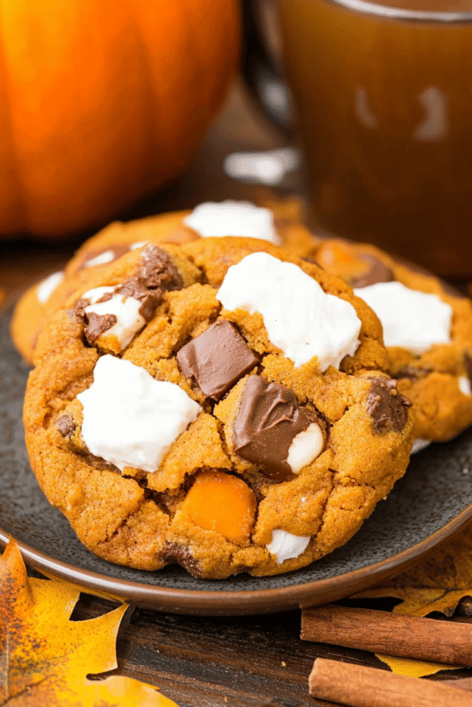 Served Pumpkin S mores Cookies with cider