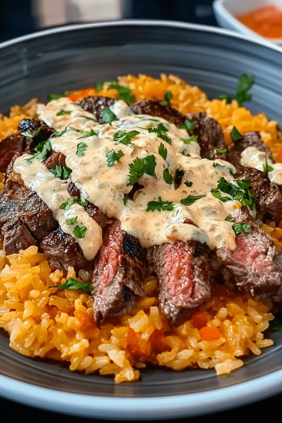 Creamy Queso Rice with Juicy Steak, the ultimate  30-minute dinner