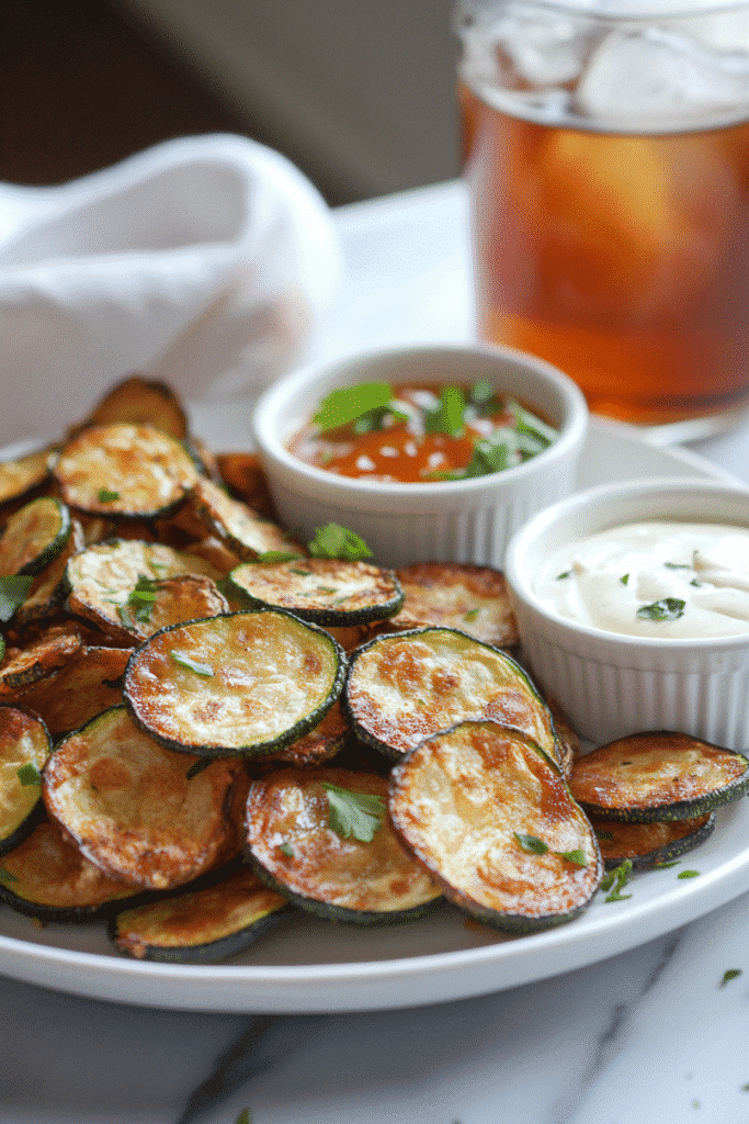 serving crispy zucchini chips with dips