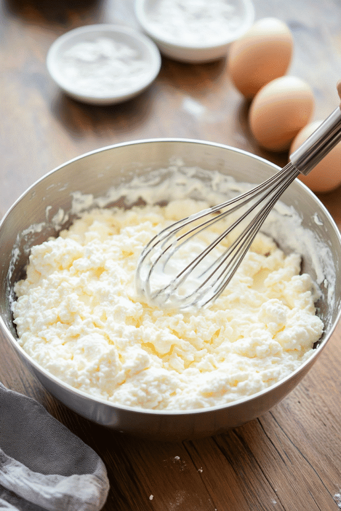 Whisking eggs and cottage cheese