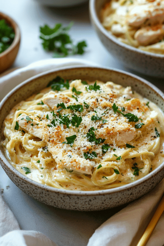 Served zucchini noodle chicken alfredo for brunch