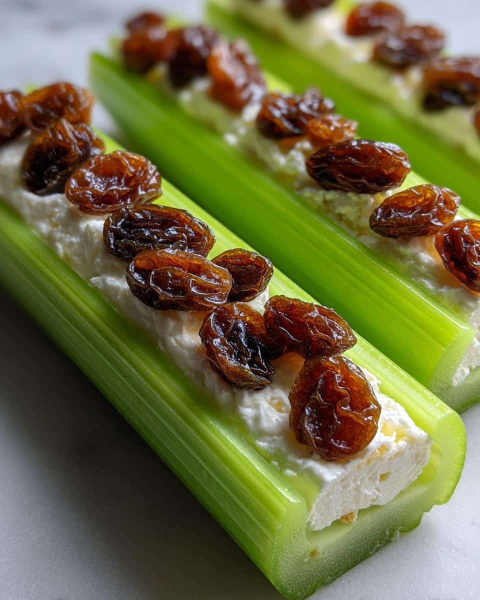 Ants on a Log (Celery with Cream Cheese and Raisins) - detail 1