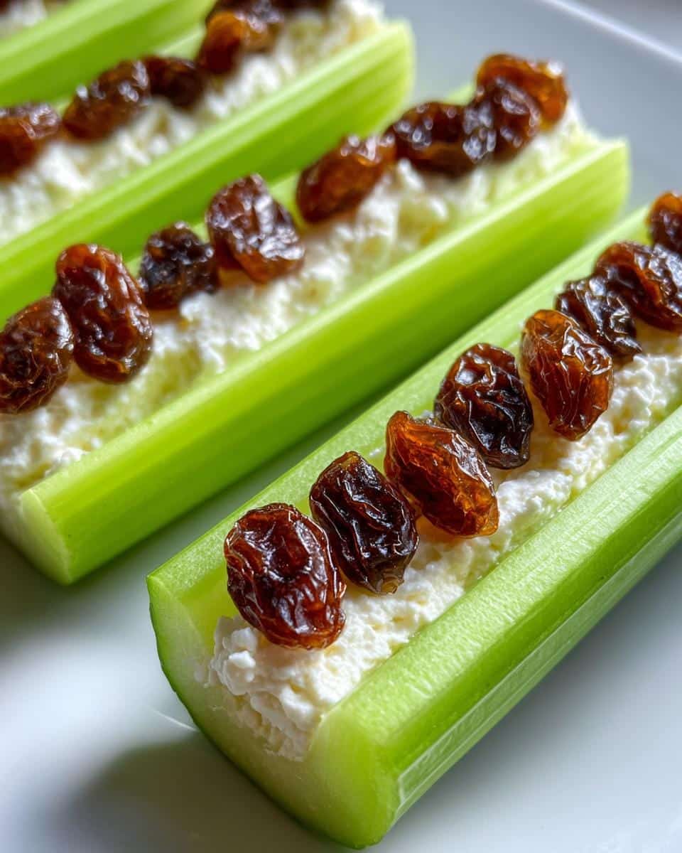 Ants on a Log (Celery with Cream Cheese and Raisins) - detail 2