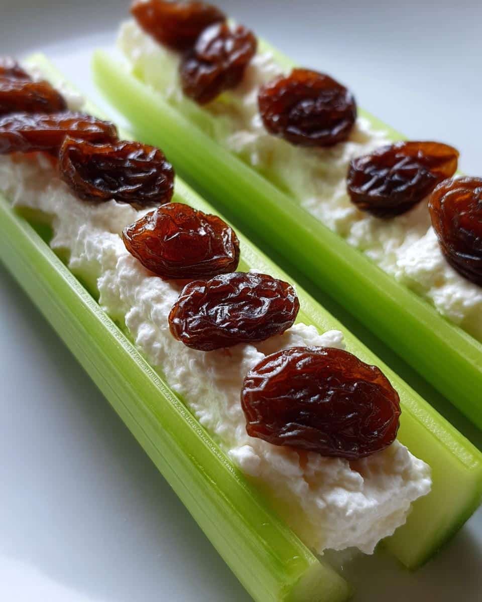 Ants on a Log (Celery with Cream Cheese and Raisins) - detail 3