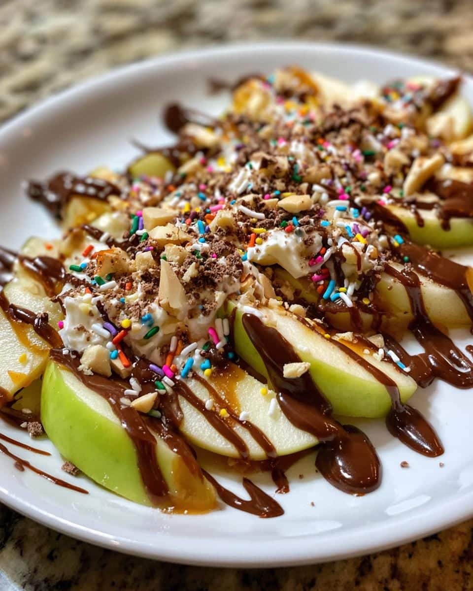 Apple Nachos (Sliced apples with caramel, chocolate, and nuts) - detail 1