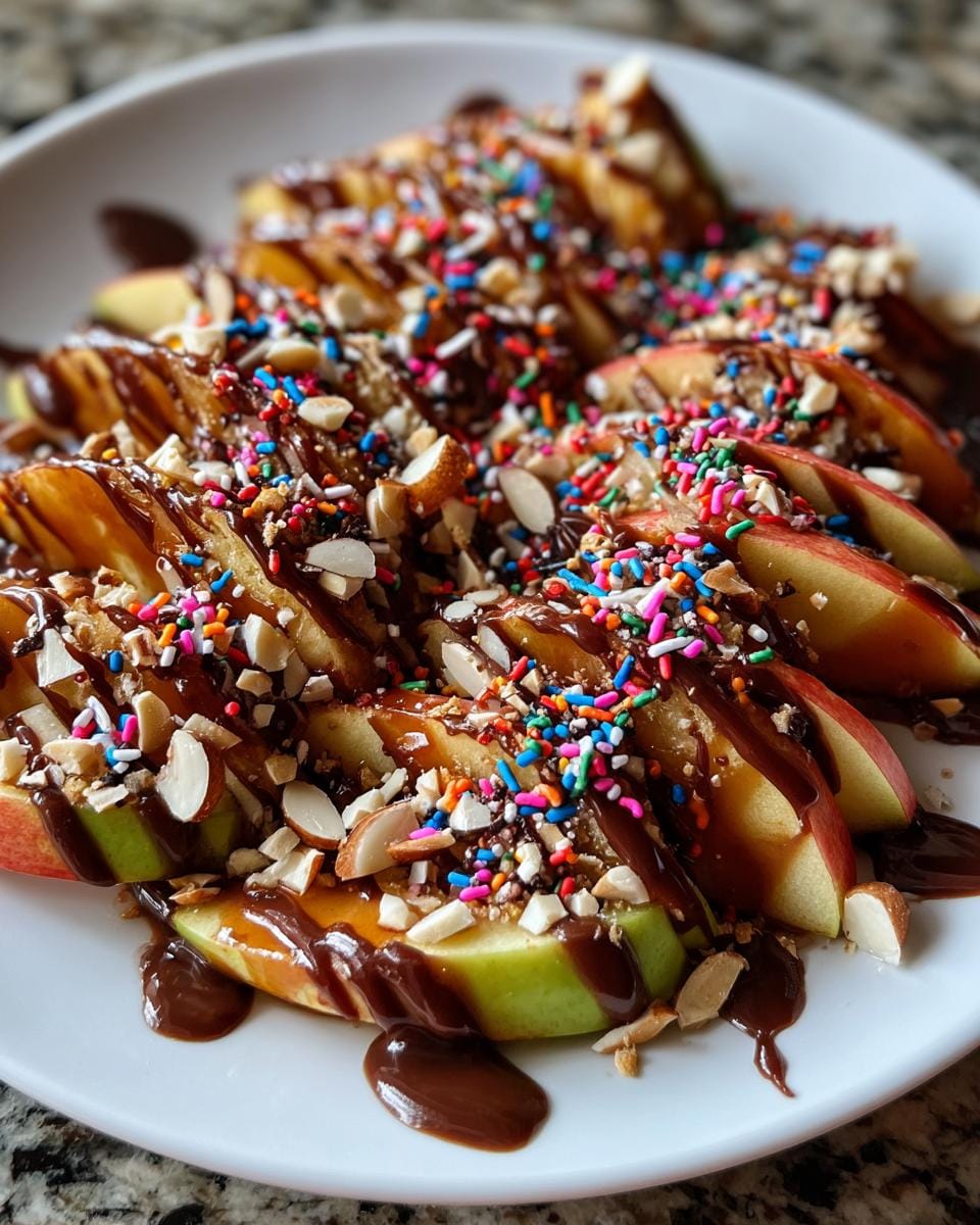Apple Nachos (Sliced apples with caramel, chocolate, and nuts) - detail 2