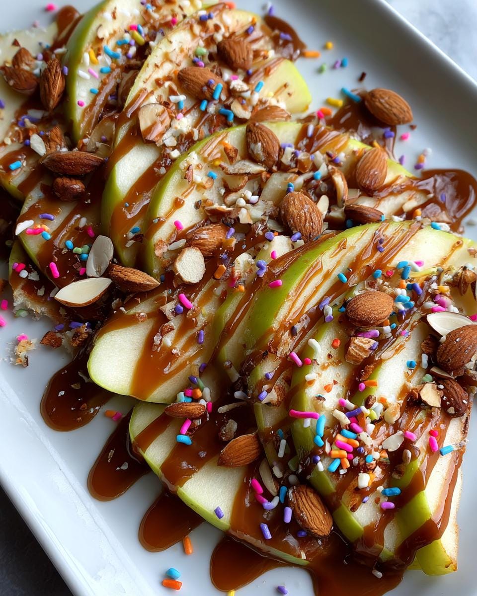 Apple Nachos (Sliced apples with caramel, chocolate, and nuts) - detail 3