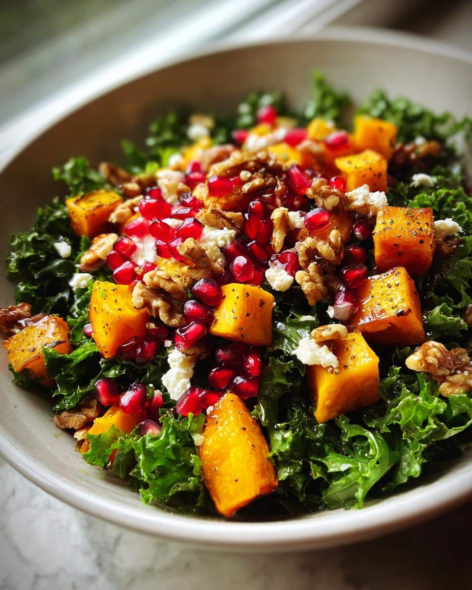Autumn Kale Salad with Roasted Squash and Pomegranate - detail 1