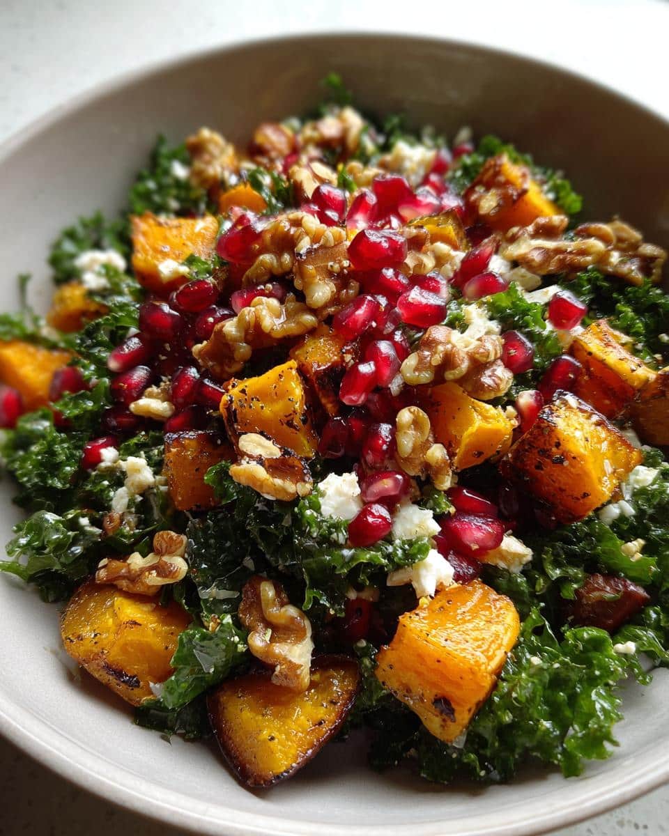 Autumn Kale Salad with Roasted Squash and Pomegranate - detail 2