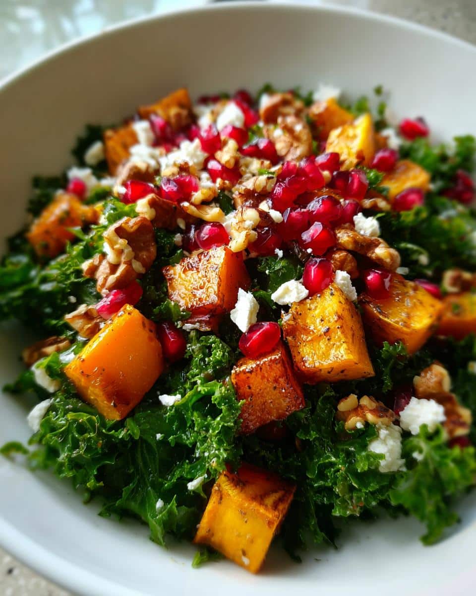 Autumn Kale Salad with Roasted Squash and Pomegranate - detail 4