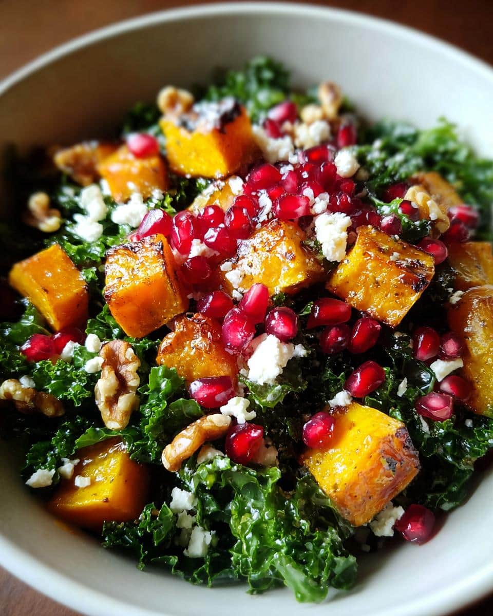 Autumn Kale Salad with Roasted Squash and Pomegranate - detail 3